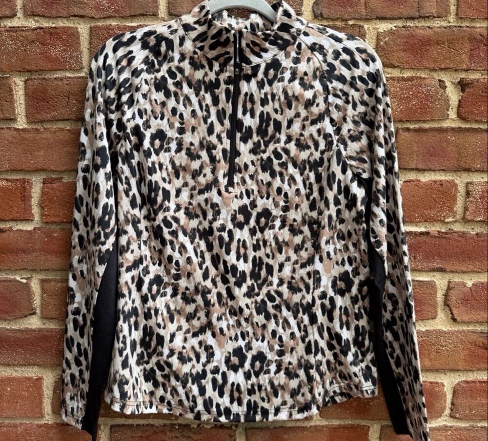 Tommy Bahama $148 Everyday Active 1/4 Zip Top UPF 50 animal print M NEW